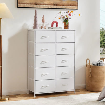 Bedside Storage Cabinet with 10 Fabric Drawers and Steel Frame – Nightstand Organizer for Bedroom
