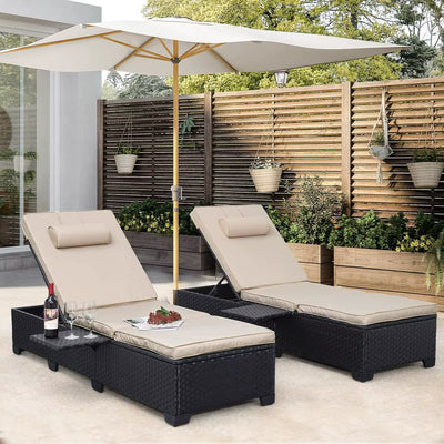 Set of 2 Outdoor PE Wicker Chaise Lounge Chairs with Adjustable Backrest for Patio and Pool