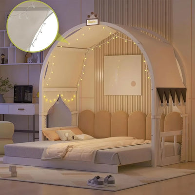Arched Canopy Bed with Trundle and Built-in Light Strip