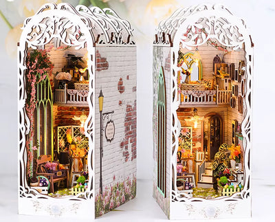 DIY bookshelf with a flower shop inside