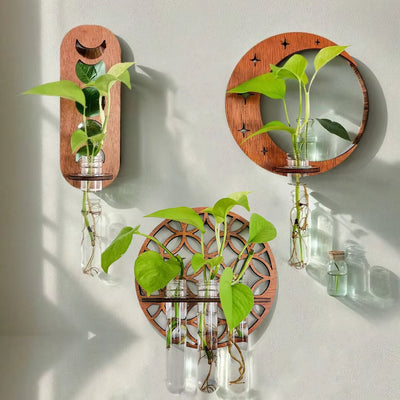 Test tube vase with wooden stand