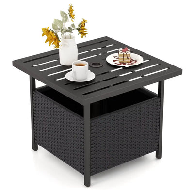 Rattan Wicker Side Table with Steel Frame for Outdoor Use