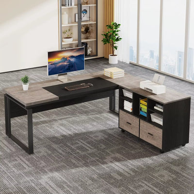 L-Shaped Computer Desk with File Drawer and Ample Storage