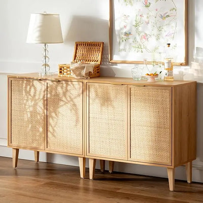 (New) Boho Accent Sideboard Cabinet with Rattan Doors