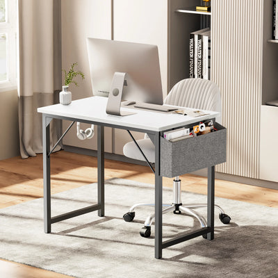 Modern Computer Desk with Side Storage Bag and Headphone Hook